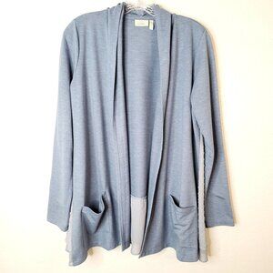 LOGO Cardigan Pocket Sweater XS Blue Knit Open Front Ruffled Sheer Casual